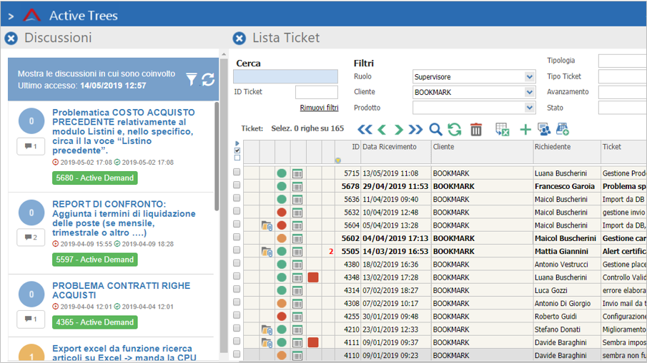 chat integrata nel sistema ticket